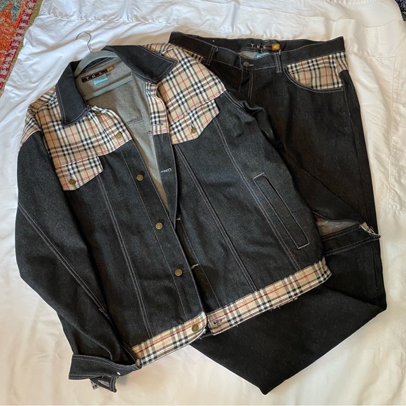 The Hip Hop Elements Other - Vintage The Hip Hop Elements Jean Jacket Pant Suit Nova Check Plaid Sz 40 - 2XL